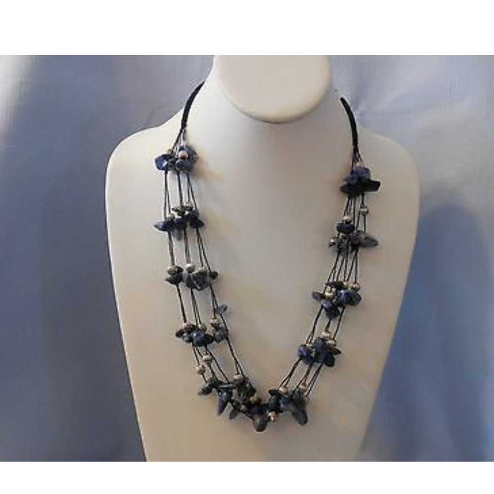 Avon Multi-Strand Necklace w Blue Gemstone Nuggets. FABULOUS!!!